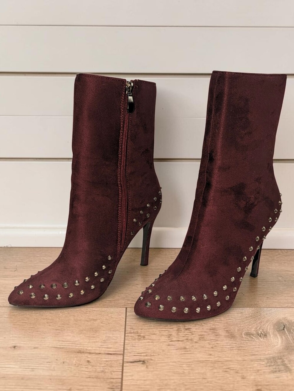 YOKI | Wine Burgundy Faux Suede Studded Boots Size 8
